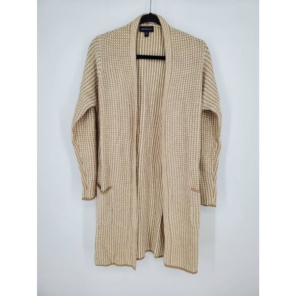 Fortune + Ivy Women's long line open‎ front duster cardigan tan white Size XL - Picture 1 of 6